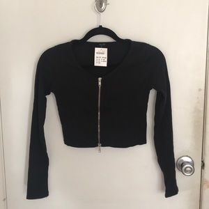 Brandy Melville Cropped Ribbed Zip Up Top
